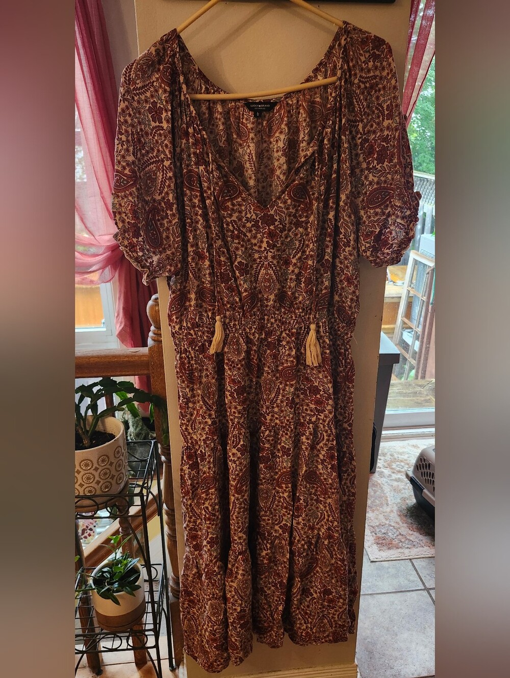 Lucky Brand Burgundy Paisley Tie-Front Maxi Dress